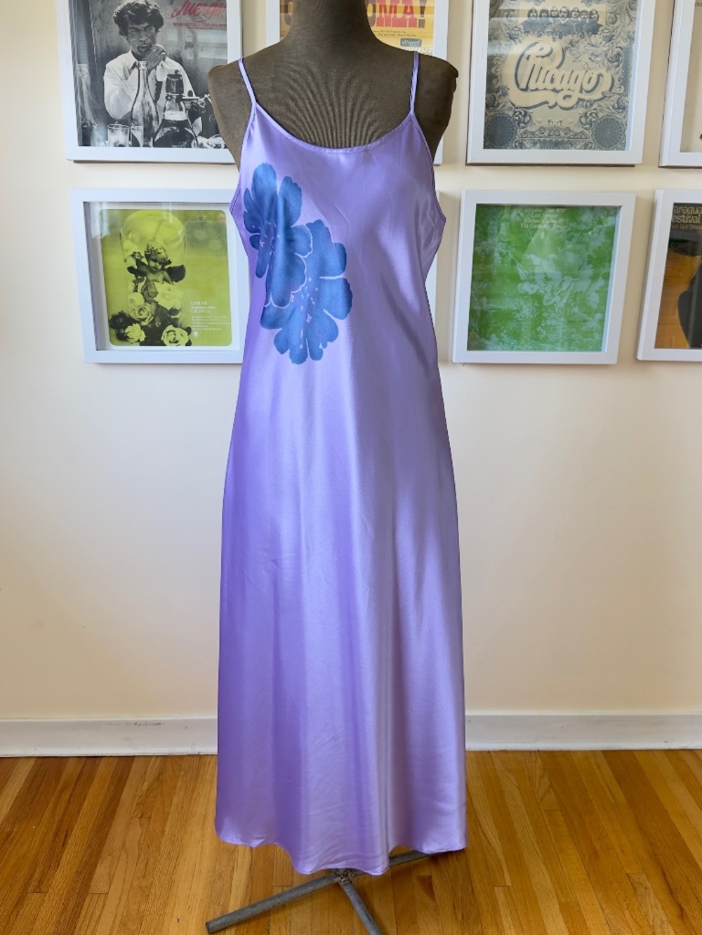 Vintage Lilac Satin Slip Maxi Dress | Y2K Lavender Floral Slip | 90s Minimalist